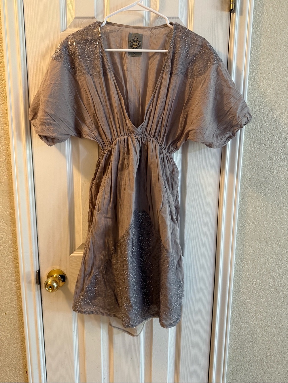 Embellished Taupe V-Neck Tunic Dress
